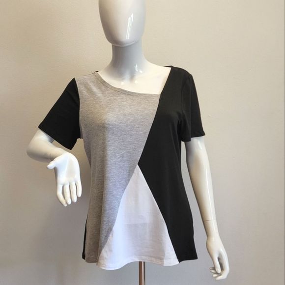 AYIFU Womens Short Sleeve Blouse, Light Grey, Asymmetric V-neck, Medium - Picture 5 of 9